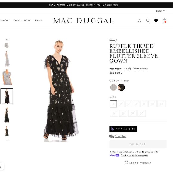 NEW $598 Mac Duggal [ 8 ] Ruffle Tiered Embellished Flutter Sleeve‎ Gown #G1606 - Picture 3 of 16